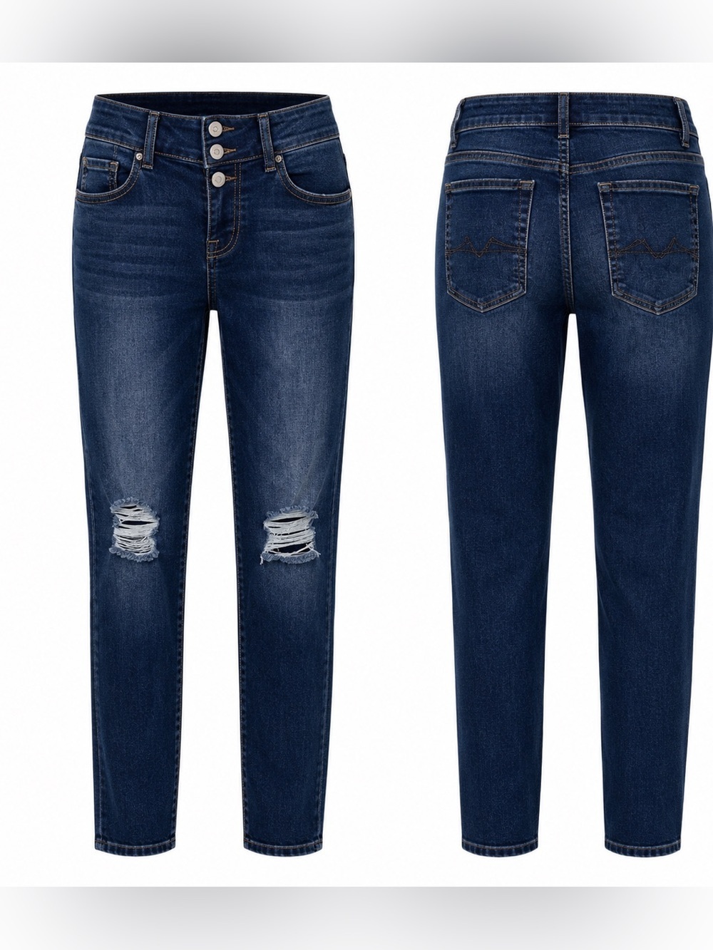 7 For All Mankind Dark Blue Ripped Straight Leg Jeans